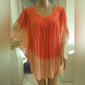 Lk New Studio West Orange Ombre Women's Tunic Gauze Type Material Embroidery Lg